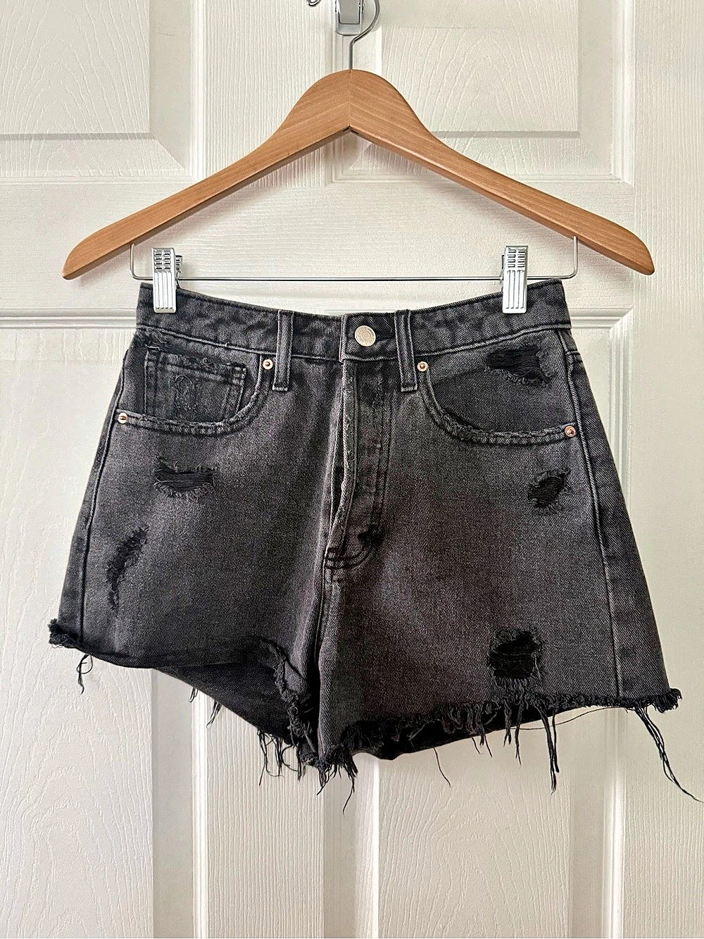Wild Fable Super High-Rise Distressed Black Jean Shorts